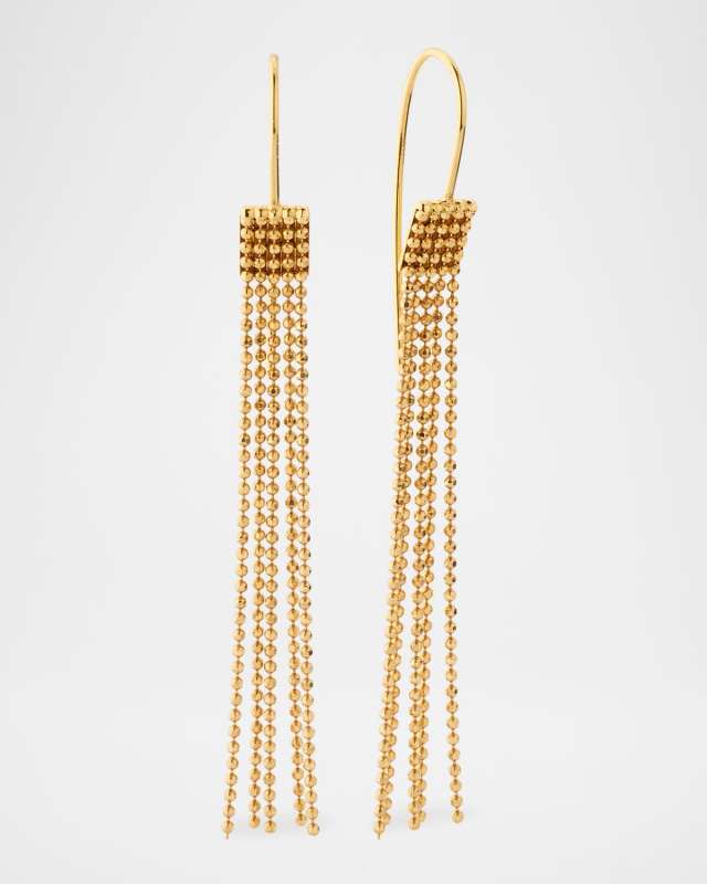 18K Yellow Gold Chains Fringe Curve Rivet Earrings